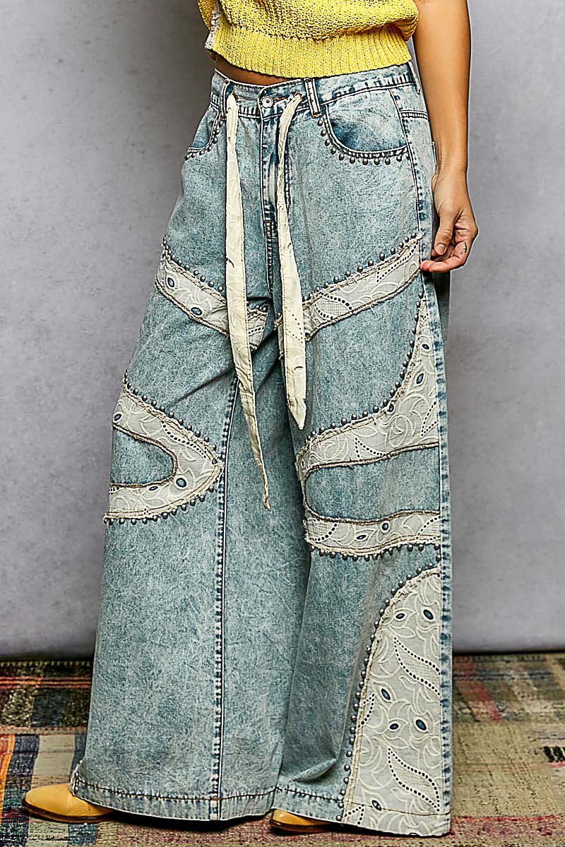 POL Denim Lace Patchwork Size Large WYP71