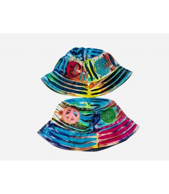 RIB25904 Cotton Blue Multi Razor Cut Sun Moon Tree Peace Bucket Sun Hat 2