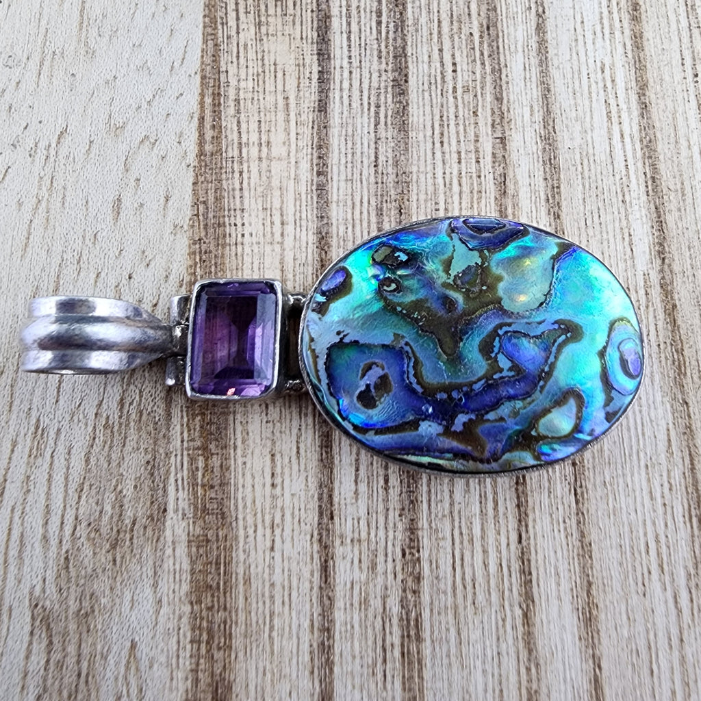 Sterling Abalone and Amethyst pendant
