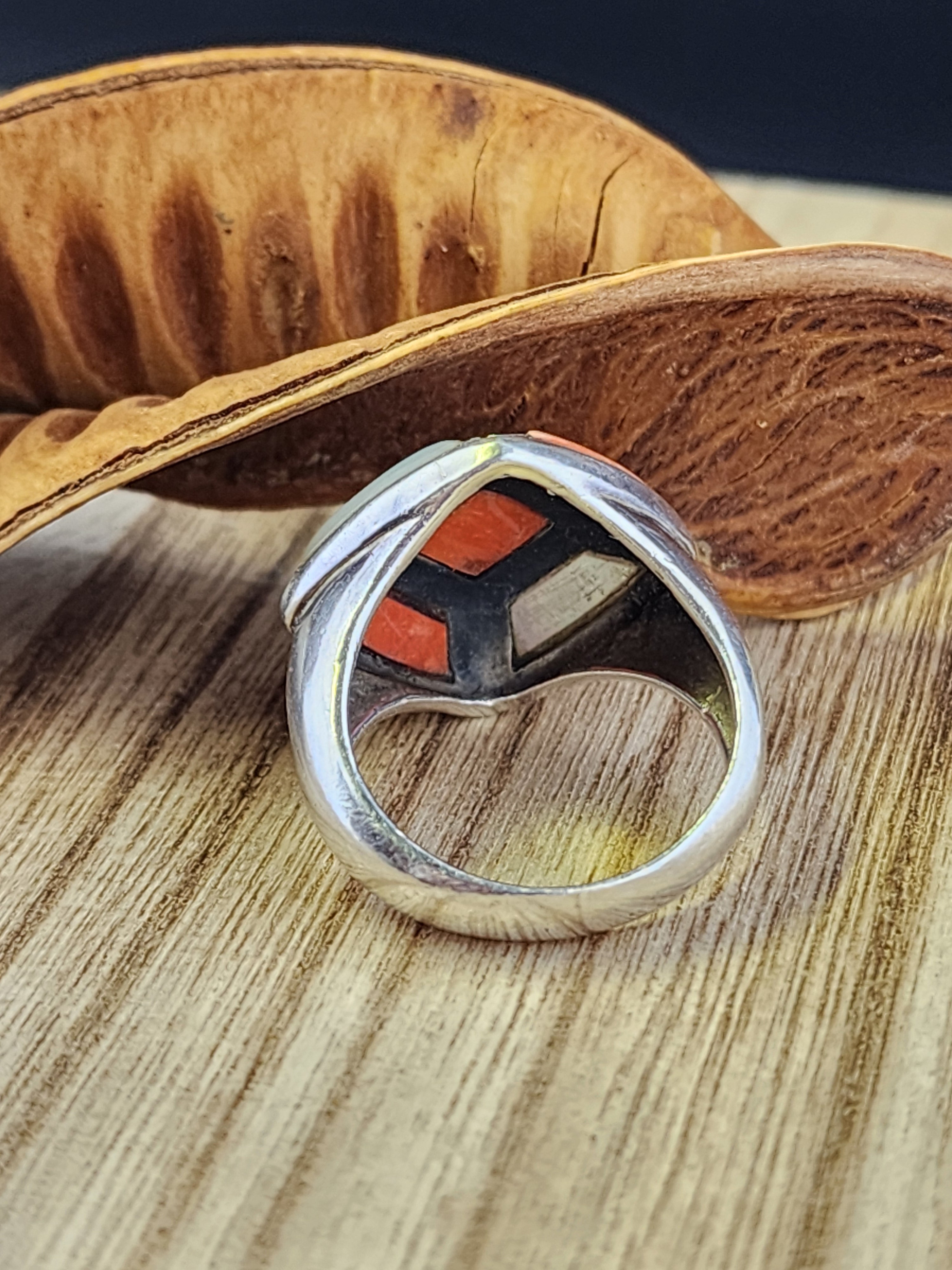 Coral / Mother or Pearl / Marcasite Size 9 - .925 ring