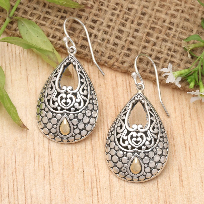 Dandelion Dew - 
Sterling Silver and 18k Gold Accent Dangle Earrings