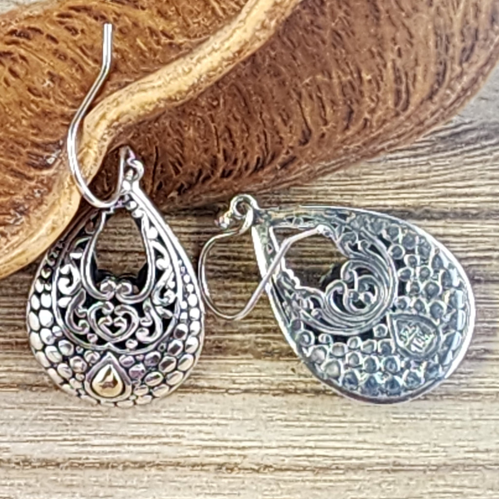 Dandelion Dew - 
Sterling Silver and 18k Gold Accent Dangle Earrings