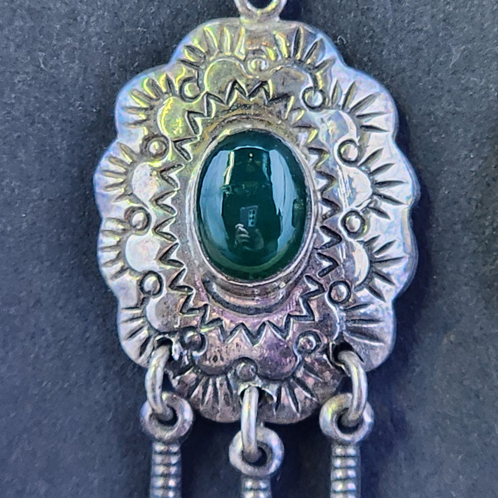 Vintage Southwestern Concho Green Onyx Sterling Earrings