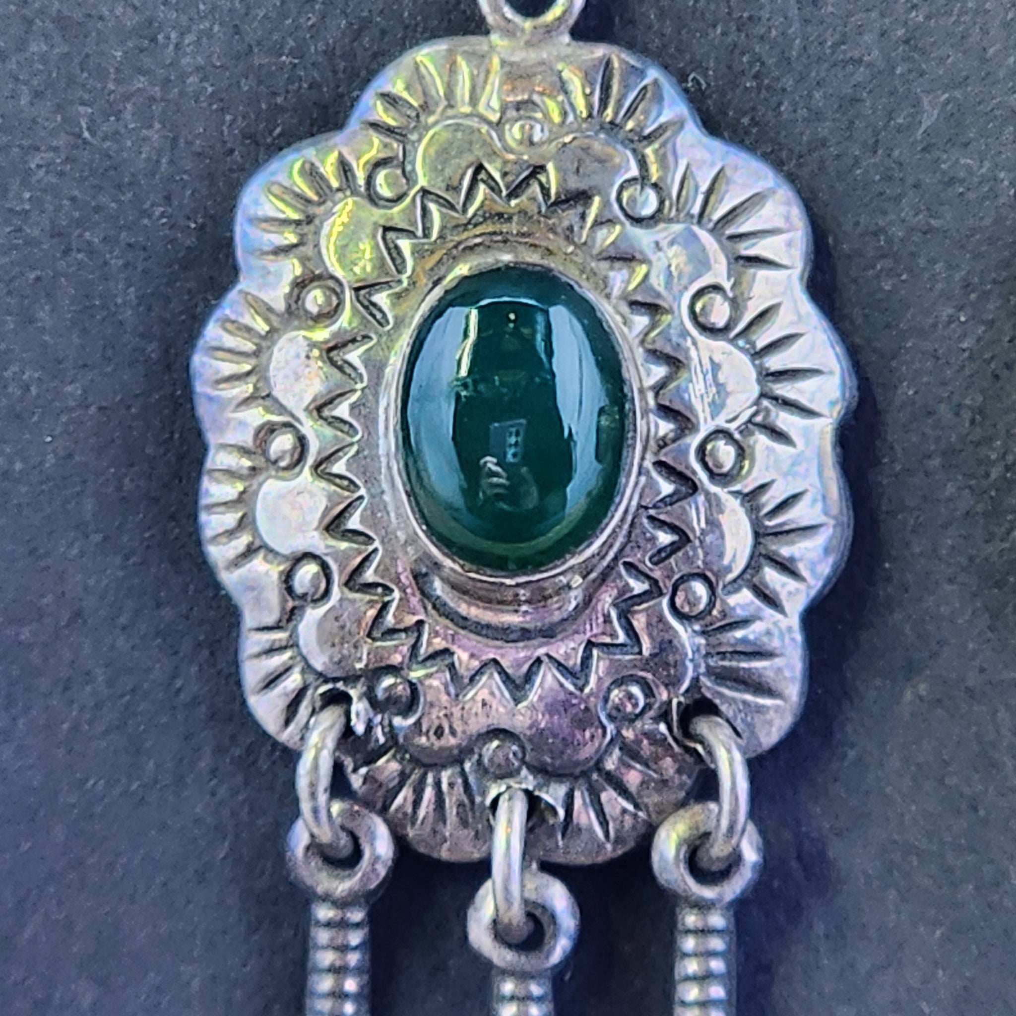 Vintage Southwestern Concho Green Onyx Sterling Earrings