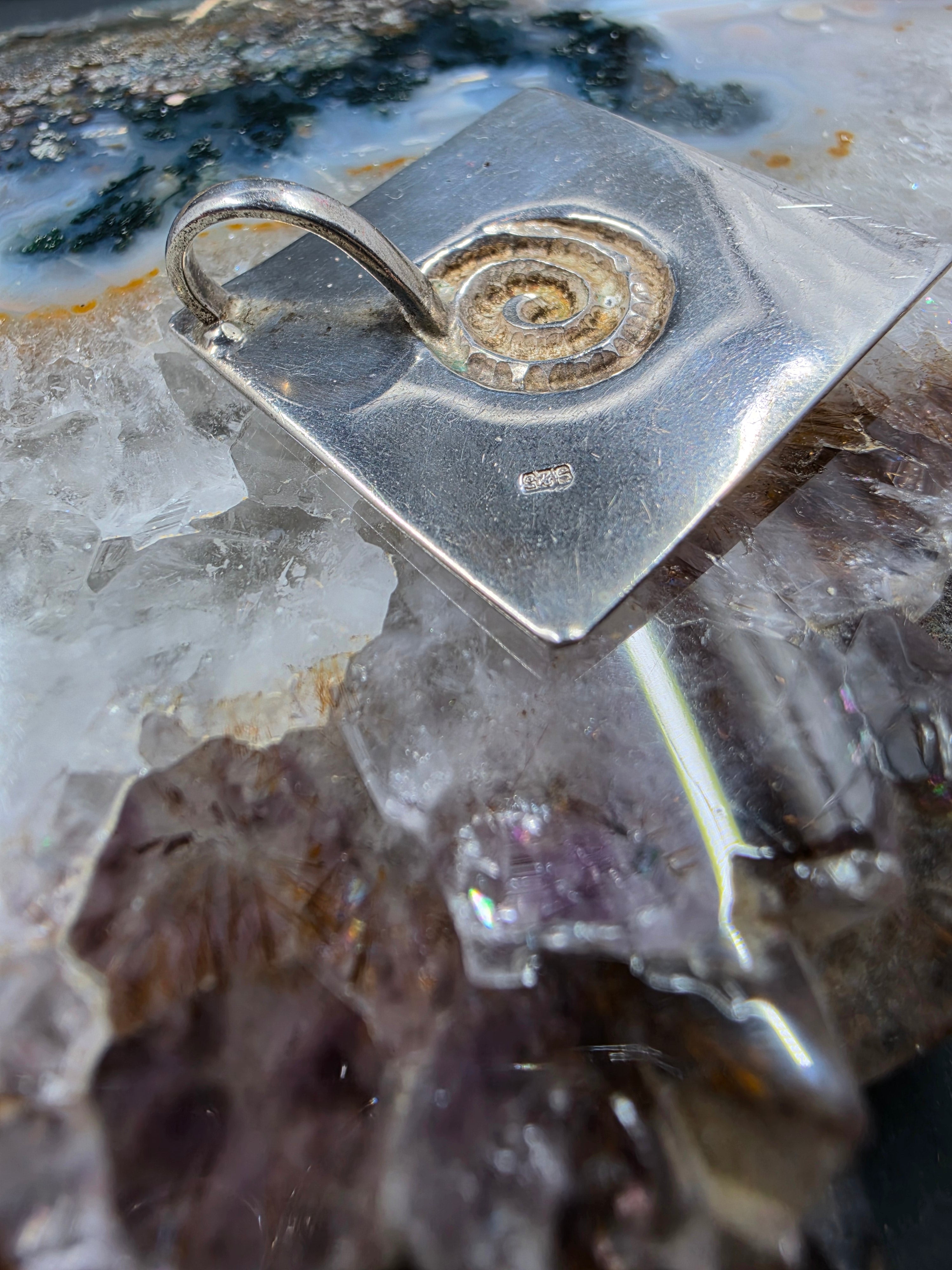Solid sterling Silver spiral diamond shaped pendant
