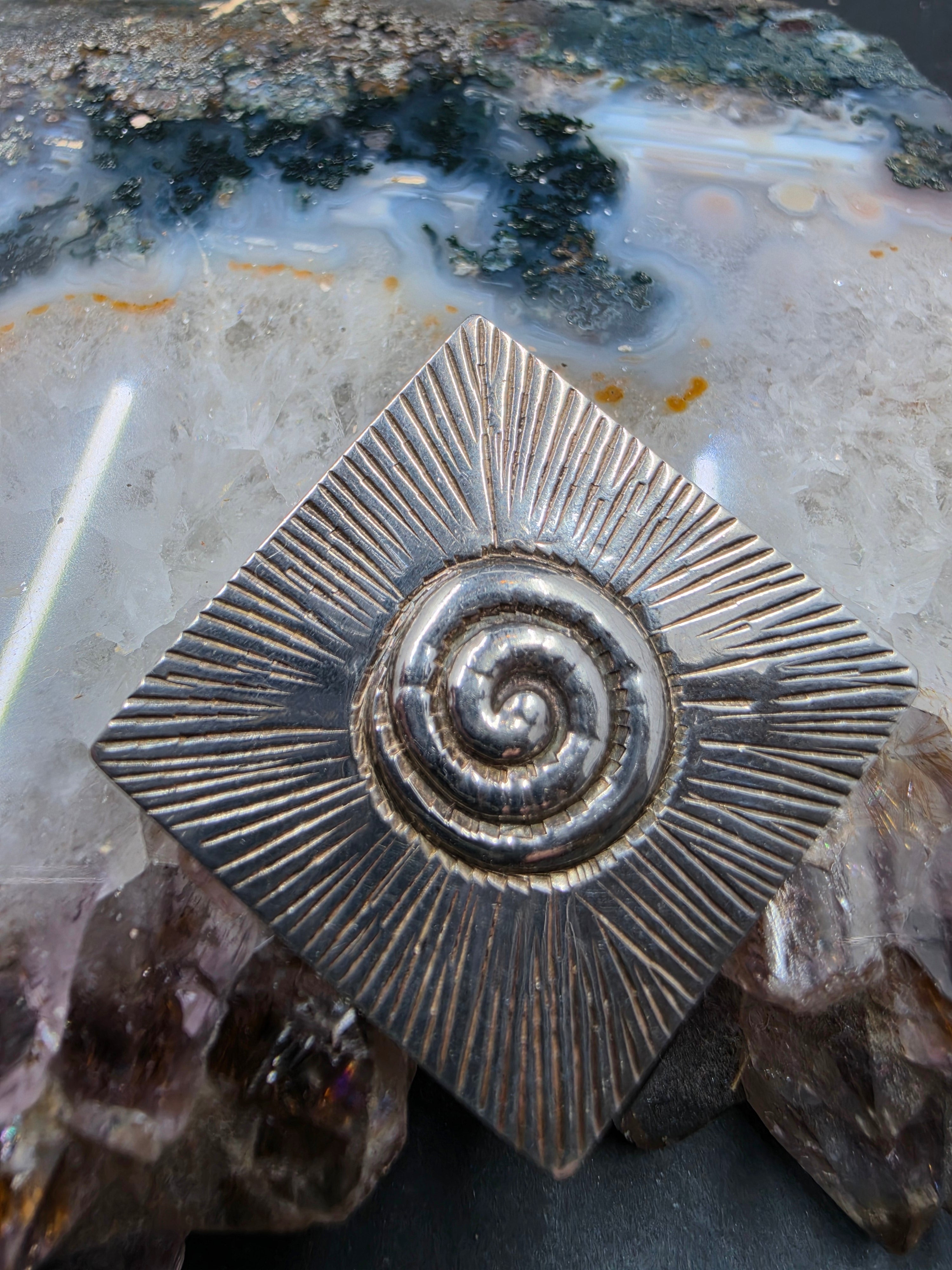 Solid sterling Silver spiral diamond shaped pendant