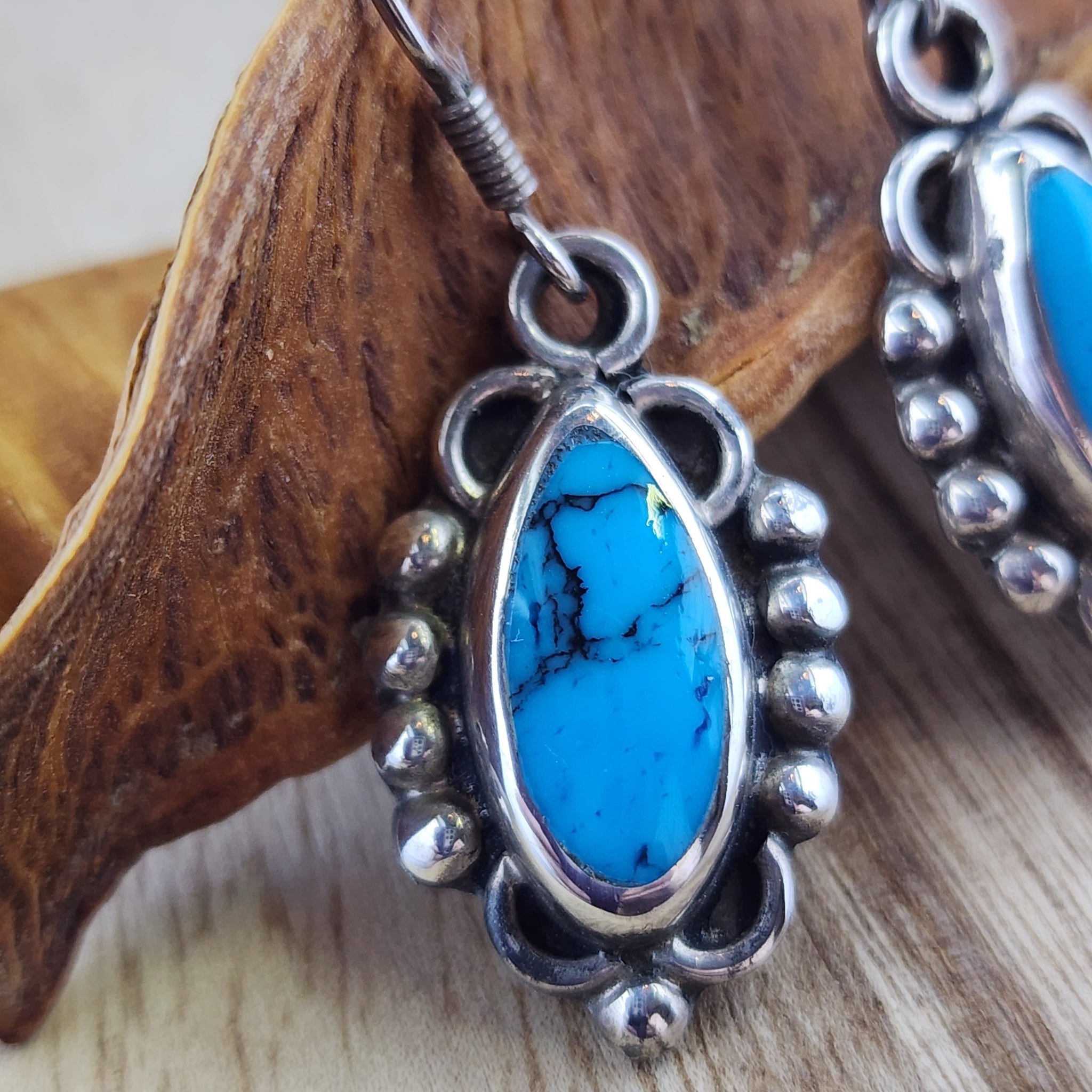 Vintage Taxco turquoise handmade earrings Sterling Silver