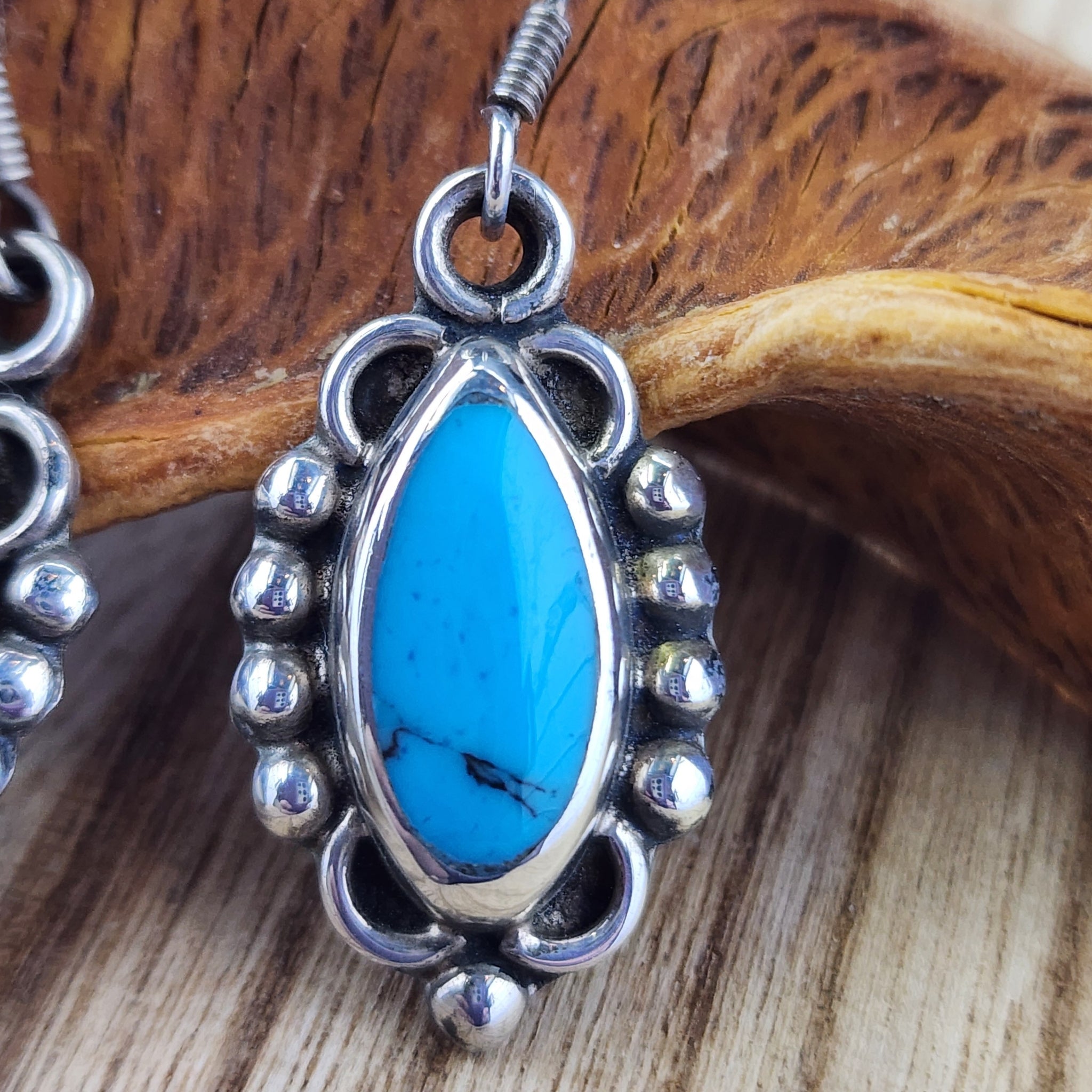 Vintage Taxco turquoise handmade earrings Sterling Silver