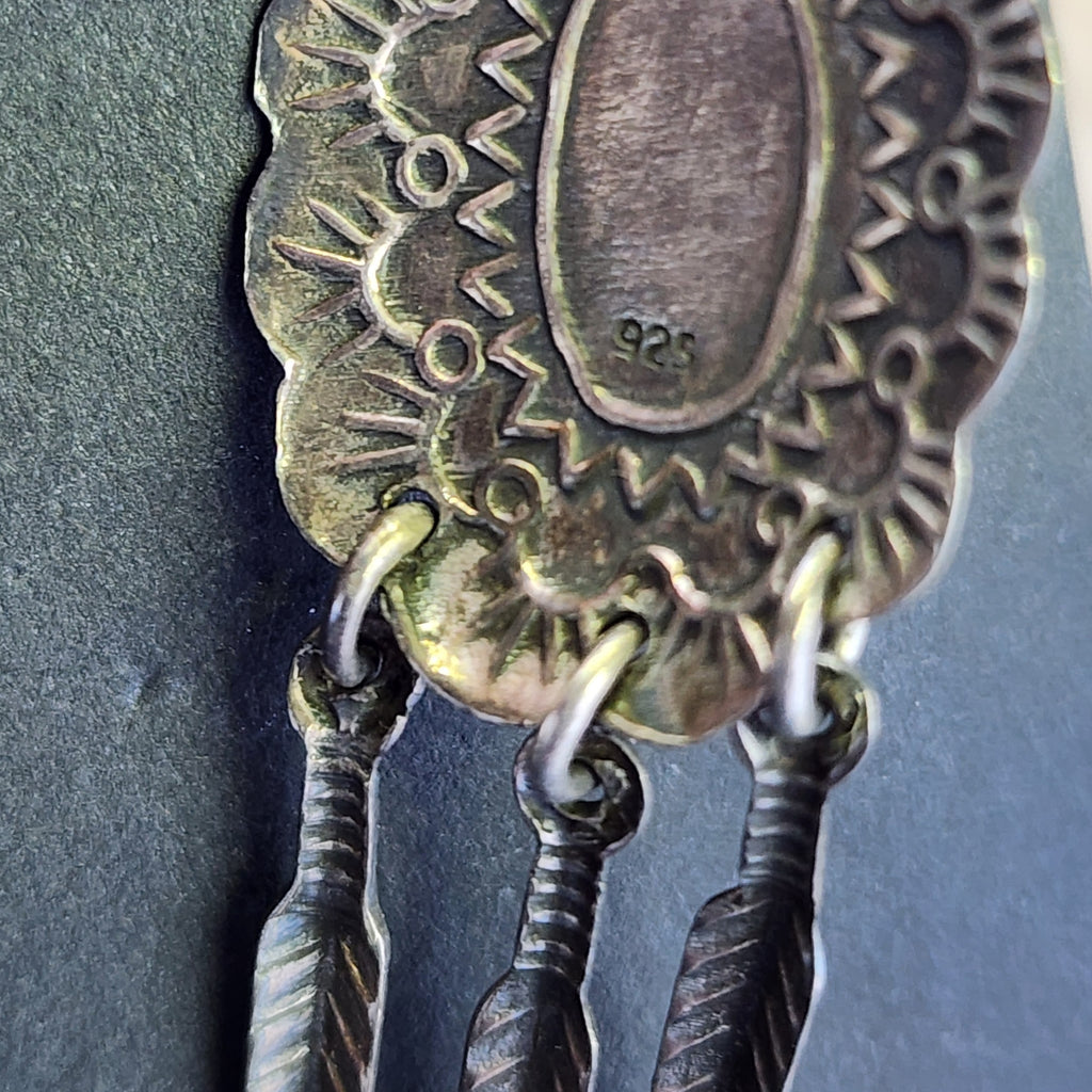 Vintage Southwestern Concho Green Onyx Sterling Earrings